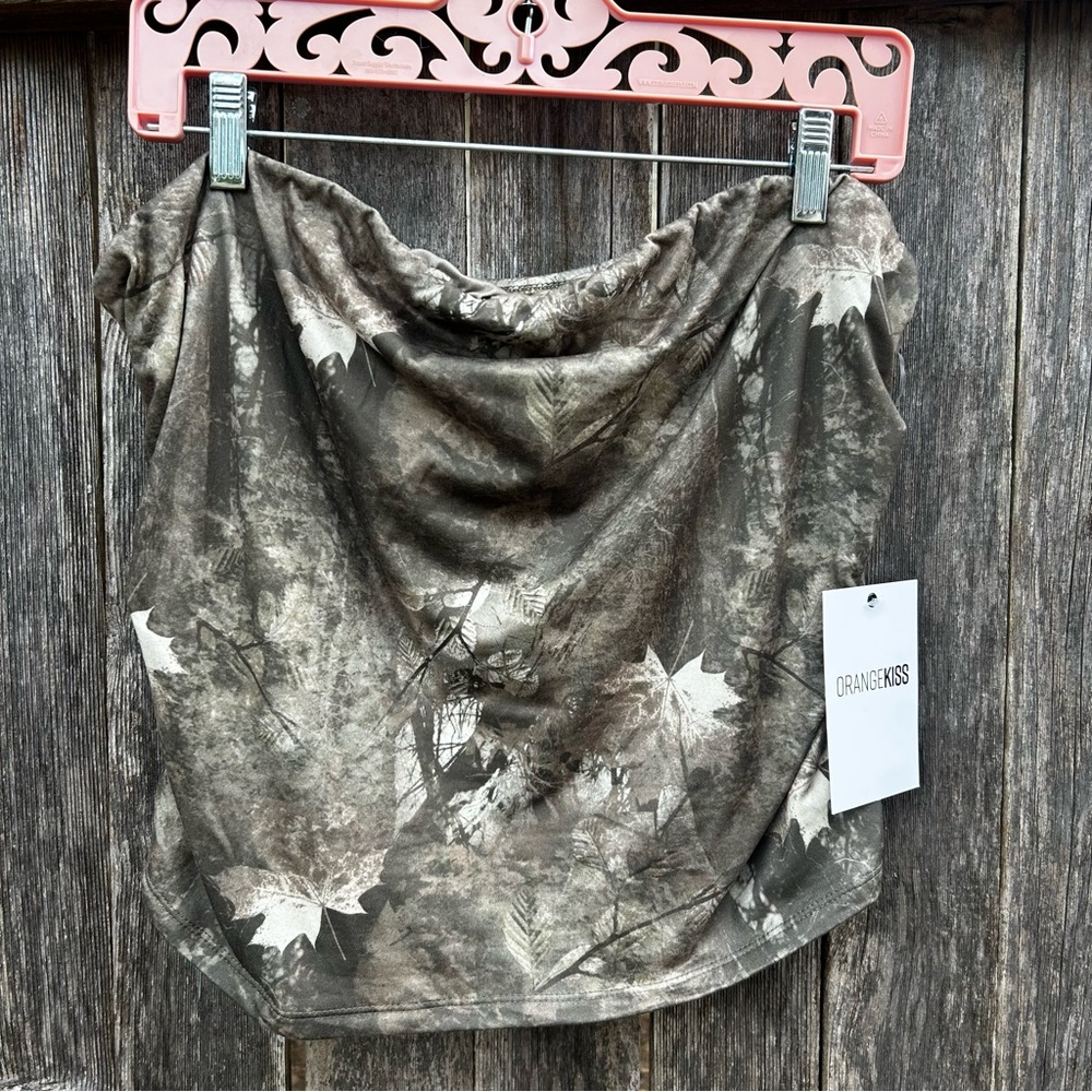 Orange Kiss Brown and Cream Leaf Print Tube Top Size 2X